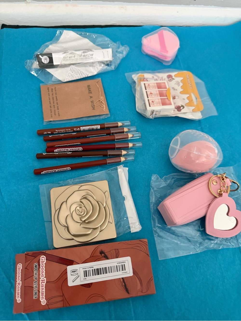 Makeup & Accessory Lot with Pink Heart Keychain